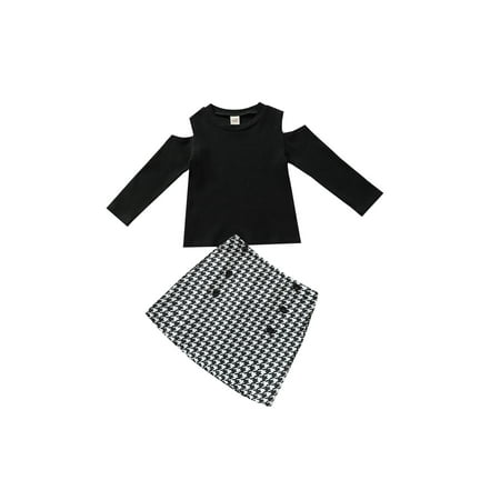 EYIIYE 2PCS Infant Baby Girls Cold-shoulder Black Long Sleeve Round Neck Pullover Tops Houndstooth Print Skirt Set
EYIIYE 2PCS Infant Baby Girls Cold-shoulder Black Long Sleeve Round Neck Pullover Tops Houndstooth Print Skirt Set