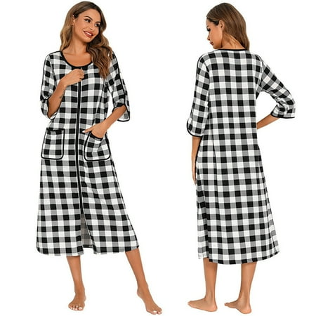 Women 3/4 Sleeve Zip Front Nightgowns Full Length Cotton Robes Loose Housecoat Loungewear with Pockets S-XXL
Women 3/4 Sleeve Zip Front Nightgowns Full Length Cotton Robes Loose Housecoat Loungewear with Pockets S-XXL