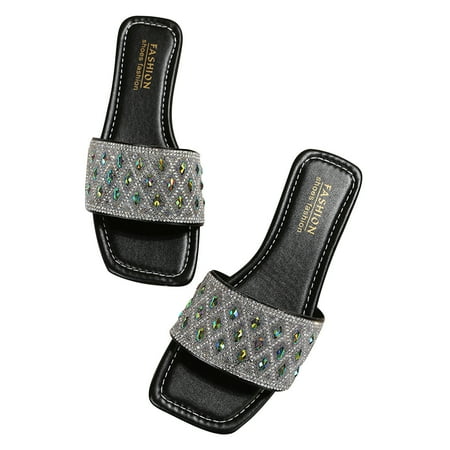 Kukoosong Sandals Women Summer Fashion Rhinestone Decoration Slippers Square Head Flat Casual Slippers Flat Sandals for Women Black 39
Kukoosong Sandals Women Summer Fashion Rhinestone Decoration Slippers Square Head Flat Casual Slippers Flat Sandals for Women Black 39