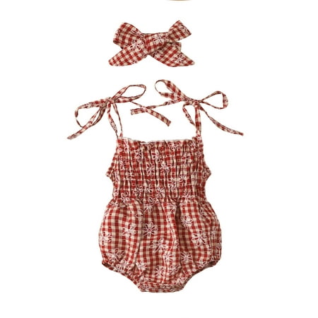 Gureui Toddler Infant Baby Girls Romper Floral Print Plaid Sleeveless Tie-Up Shoulder Straps Sling Bodysuit with Bowknot Headband
Gureui Toddler Infant Baby Girls Romper Floral Print Plaid Sleeveless Tie-Up Shoulder Straps Sling Bodysuit with Bowknot Headband