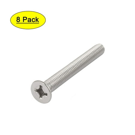 8 Pcs M6x55mm 316 Stainless Steel Flat Head Machine Screws Silver Tone
