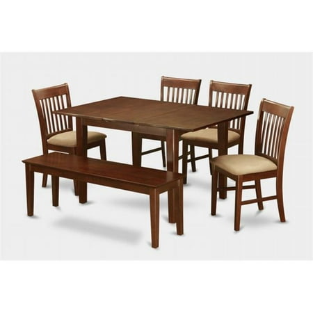 East West Furniture PSNO6C-MAH-C 6 Pc Dining Table 32x60in With 4 Slatted Back Cushioned Seat Chairs and 52-in Long