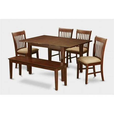 East West Furniture PSNO6C-MAH-C 6 Pc Dining Table 32x60in With 4 Slatted Back Cushioned Seat Chairs and 52-in Long