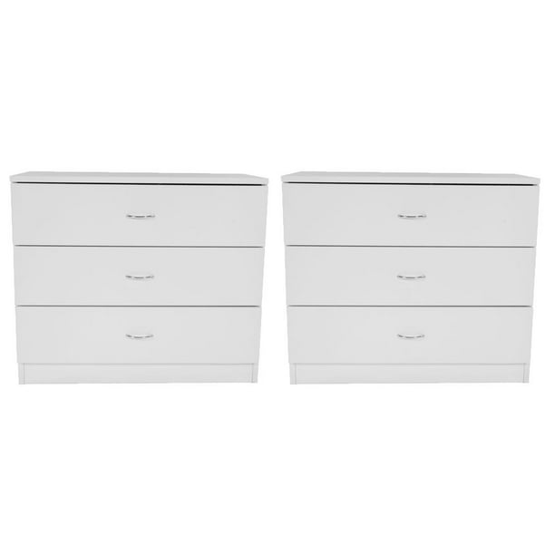 Ktaxon Wood 3 Drawers White Nightstands Dresser Bedside End Table Set of 2