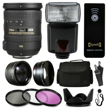 Nikon 18-200mm VR II Lens 2192 + Accessories Bundle with 2.2x & 0.43x Adapters + Flash + Case + Filters for Nikon DF D7200 D7100 D7000 D5500 D5300 D5200 D5100 D5000 D3300 D3200 D3100 D3000 D300S D90