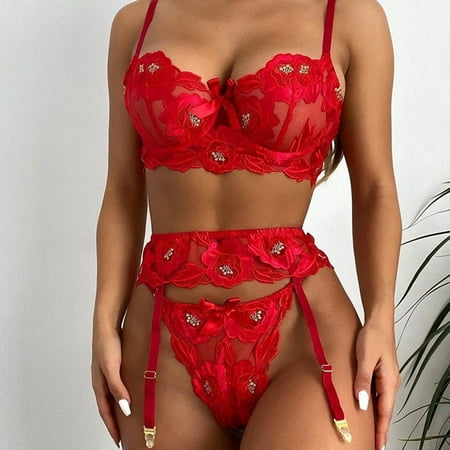 YDKZYMD Womens Red Lingerie Set Floral Lace with Garter Nightdress Mesh Sexy Embroidered Bra and Panty 3 Piece S-XXL
YDKZYMD Womens Red Lingerie Set Floral Lace with Garter Nightdress Mesh Sexy Embroidered Bra and Panty 3 Piece S-XXL