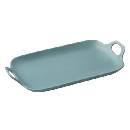 

Ceramic Baking Pan Nonstick Cake Plate Simple Ovenware Porcelain Food Serving Tray with Double Handle for Home Decor (Cyan)