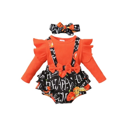 aturustex Halloween Baby Girls Romper Clothes Fake Two Piece Patchwork Suspender Long Sleeve Cartoon Pattern Print Jumpsuit Dress with Headband
aturustex Halloween Baby Girls Romper Clothes Fake Two Piece Patchwork Suspender Long Sleeve Cartoon Pattern Print Jumpsuit Dress with Headband