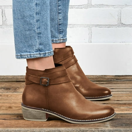 Gubotare Womens Ankle Boots Fall 2022 Womens Booties Pointed Toe Stacked Heel Fashion Chelsea Ankle Boots Brown 8.5