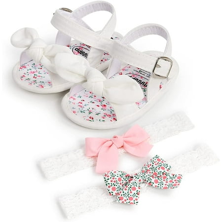 Infant Baby Girls Summer Sandals Indoor Slippers Open Toe Lace Princess Dress Wedding Flats Shoes Newborn Toddler Soft Non-slip Sole First Walker Crib Shoes 0-18 months
