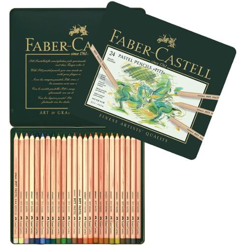 24 Pack Assorted Faber-Castel FC112124 Pitt Pastel Pencils in A Metal Tin