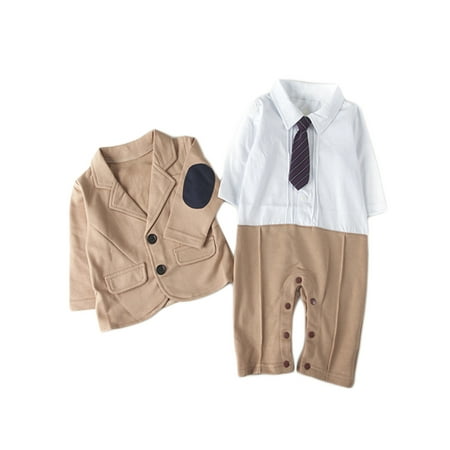 Bilo Baby Boys Blazer Long Sleeves Gentleman Romper with Necktie Outfit 2 Pieces Sets (Khaki 18-24 months)
Bilo Baby Boys Blazer Long Sleeves Gentleman Romper with Necktie Outfit 2 Pieces Sets (Khaki 18-24 months)