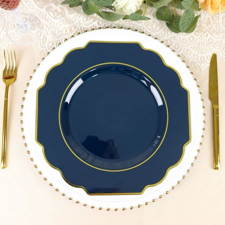 Efavormart 10 Pack | 11 Navy Blue Hard Plastic Dinner Plates Disposable Tableware Baroque Heavy Duty Plates With Gold Rim
Efavormart 10 Pack | 11 Navy Blue Hard Plastic Dinner Plates Disposable Tableware Baroque Heavy Duty Plates With Gold Rim