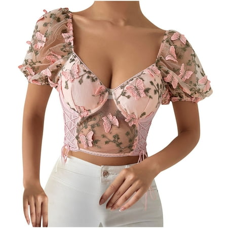 Usmixi Womens Summer Tops Short Sleeve V-Neck Solid T Shirts Going Out Sexy Mesh Patchwork Embroidery Corset Tops Blouses Pink m
Usmixi Womens Summer Tops Short Sleeve V-Neck Solid T Shirts Going Out Sexy Mesh Patchwork Embroidery Corset Tops Blouses Pink m