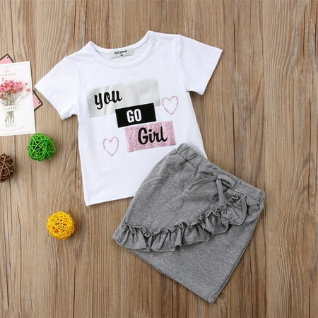 Newborn Kid Baby Girls Cotton Tops T-shirt Denim Skirts Dress Outfit Clothes