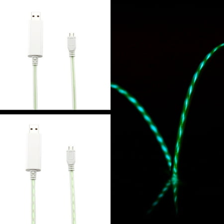 Visible LED Light Micro USB Charger Data Sync Cable for Samsung Galaxy S3, S4, Android Devices - White & Green