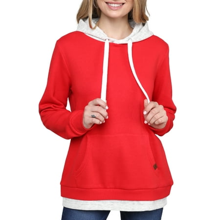 Doublju Women's Layered Pullover Hoodie Sweatshirt with Kangaroo Pocket
