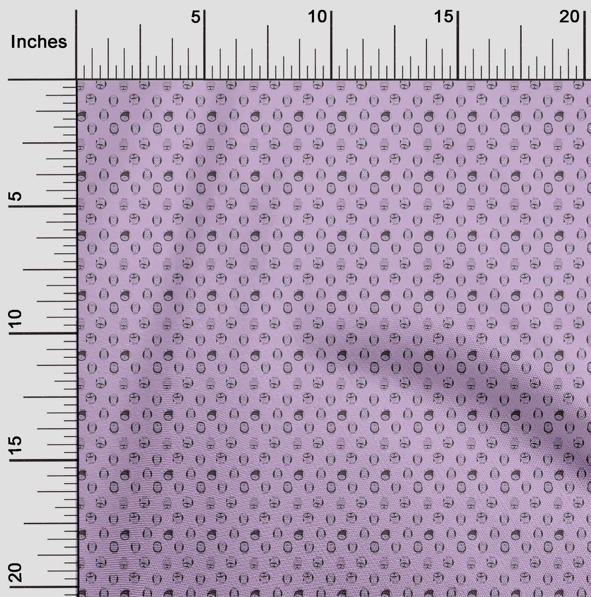 Oneoone Silk Tabby Light Purple Fabric Owl Bird Sewing Material Print