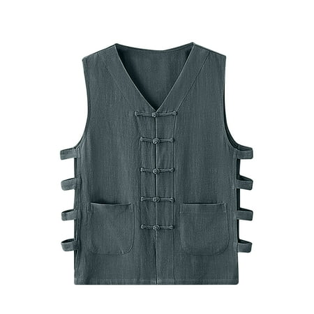 Men Casual Solid Waistcoat Cotton and Linen Undershirt Vintage Buckle Sleeveless Green M
Men Casual Solid Waistcoat Cotton and Linen Undershirt Vintage Buckle Sleeveless Green M