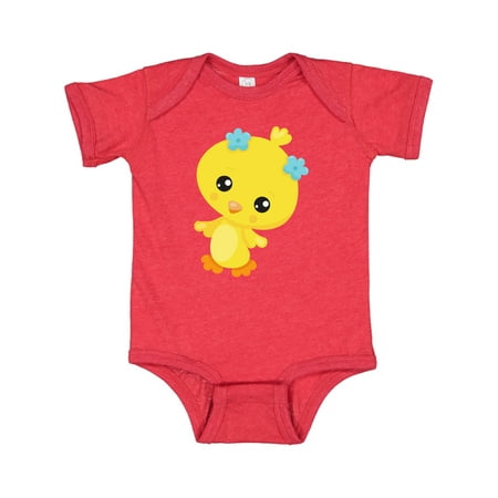 Inktastic Cute Little Chicken Chicken With Blue Flowers Gift Baby Girl Bodysuit
