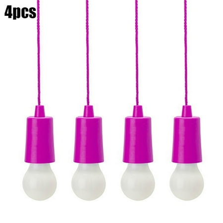 4 x LED Pull Cord Portable Hanging Rope Lights Garages Sheds Tents Battery Power