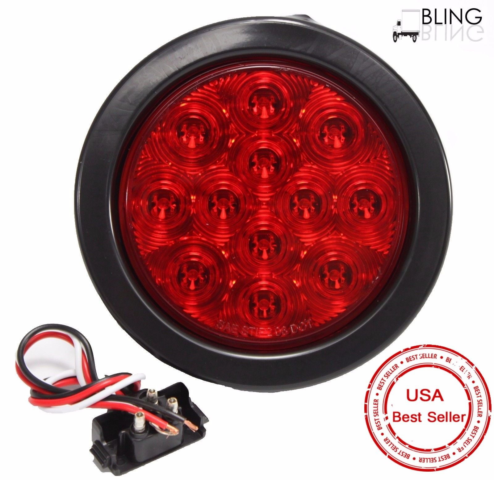 LED 4 Red Round STOP TURN TAIL Light W Grommet Pigtail For Truck