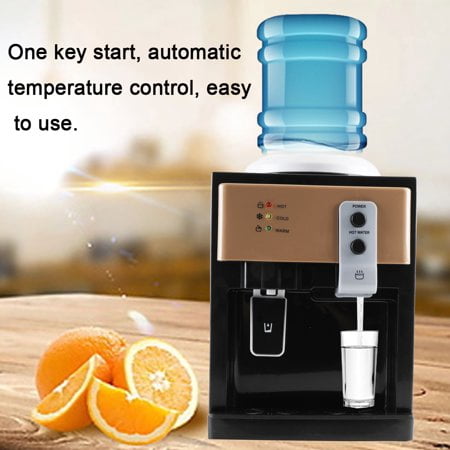 

SUDEG Countertop Water Cooler Dispenser Electric Hot/Cold Top Loading Water Dispenser Holds 3 or 5 Gallon Jug for Home (Gold)