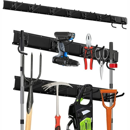 Wall Mount Garage Tool Organizer 12 Pcs Garden Tool Rack Garage Storage 8 Heavy Duty Adjustable Hooks and 4 Aluminum Rails 450 Lbs Total Maximum Load.
Wall Mount Garage Tool Organizer 12 Pcs Garden Tool Rack Garage Storage 8 Heavy Duty Adjustable Hooks and 4 Aluminum Rails 450 Lbs Total Maximum Load.