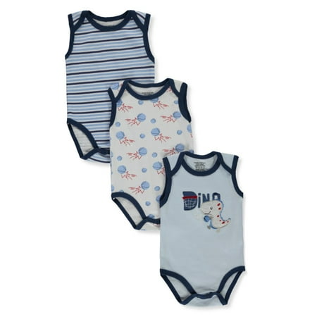 Sweet & Soft Baby Boys 3-Pack Dinos Bodysuits - blue/multi 24 months (Infant)