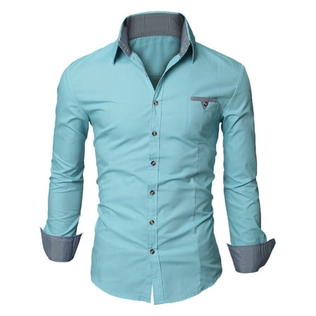 Doublju Mens Slim Fit Cotton Flannel Long Sleeve Button Down Shirts