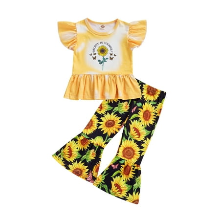 Sunisery Kids Little Girls 2Pcs Clothes Letter Rainbow Print Tie-dye Fly Sleeve Ruffle Tops + Printed Flared Pants Yellow 2-3 Years
Sunisery Kids Little Girls 2Pcs Clothes Letter Rainbow Print Tie-dye Fly Sleeve Ruffle Tops + Printed Flared Pants Yellow 2-3 Years