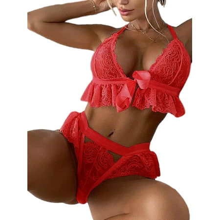 UKAP Ladies Lingerie Set Halter Nightdress Solid Color Plain Underwear 2 Pieces Women Ruffle Tie Up Transparent Deep V Neck Red M
UKAP Ladies Lingerie Set Halter Nightdress Solid Color Plain Underwear 2 Pieces Women Ruffle Tie Up Transparent Deep V Neck Red M