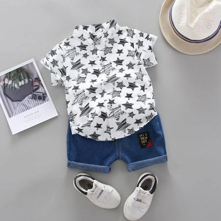 Yubatuo Toddler Kids Baby Boy Short Sleeve Stars Pattern Shirt Tops+ Denim Pants Set White 80
Yubatuo Toddler Kids Baby Boy Short Sleeve Stars Pattern Shirt Tops+ Denim Pants Set White 80