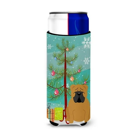 Merry Christmas Tree English Bulldog Red Michelob Ultra Hugger for Slim Cans