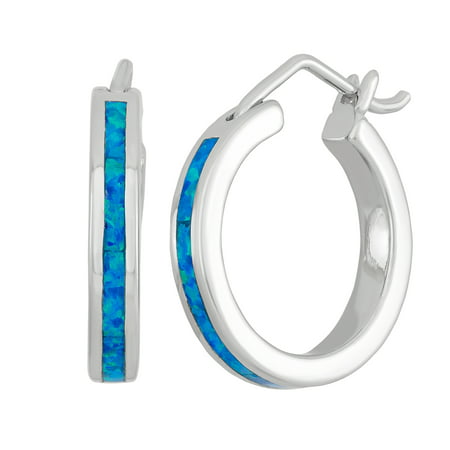 Beaux Bijoux Sterling Silver Blue Opal 20mm Hoop Earrings (Multiple colors available)