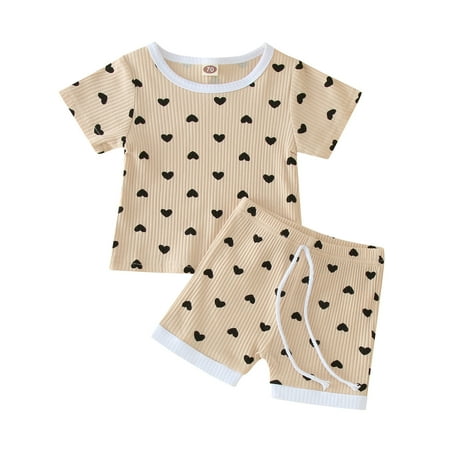 Baby Boys Girls Summer Short Sleeve Heart Pattern Ribbed T Shirts Tops Shorts Tracksuit Outfits Clothes Set
Baby Boys Girls Summer Short Sleeve Heart Pattern Ribbed T Shirts Tops Shorts Tracksuit Outfits Clothes Set
