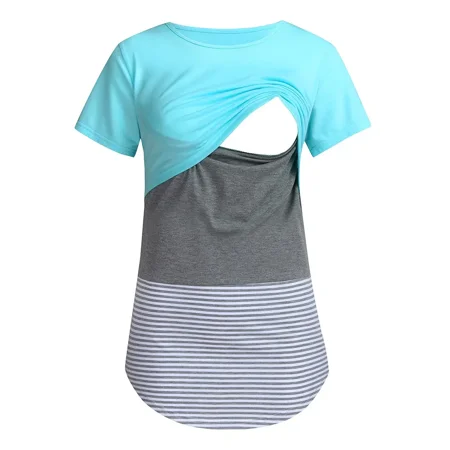 Maternity Casual Striped Color Block Stitching Short Sleeve T-Shirt For Breastfeeding Nursing
Maternity Casual Striped Color Block Stitching Short Sleeve T-Shirt For Breastfeeding Nursing