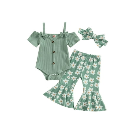 Qtinghua Infant Baby Girls Clothes Ribbed Off Shoulder Sling Romper Tops Flower Print Flare Pants Summer Outfits Green 0-6 Months
Qtinghua Infant Baby Girls Clothes Ribbed Off Shoulder Sling Romper Tops Flower Print Flare Pants Summer Outfits Green 0-6 Months