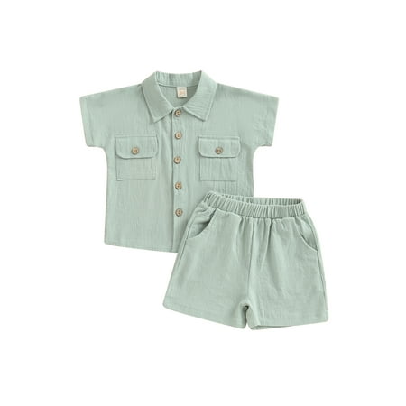 Toddler Baby Boys Summer Outfits Solid Color Turn-Down Collar Short Sleeve Shirts Elastic Waist Shorts 2Pcs Clothes Set
Toddler Baby Boys Summer Outfits Solid Color Turn-Down Collar Short Sleeve Shirts Elastic Waist Shorts 2Pcs Clothes Set