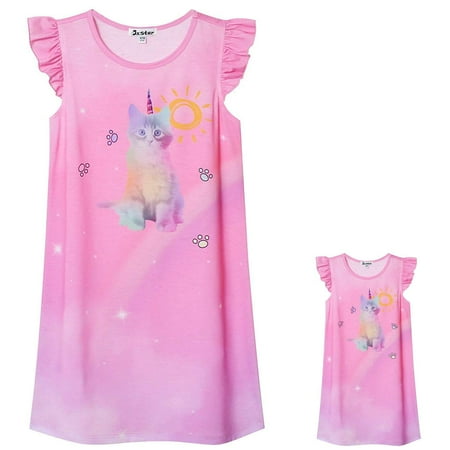 Rainbow Cat Nightgowns for Girls & Dolls 18 inch Pajamas Kids Sleepwear 4t 5t