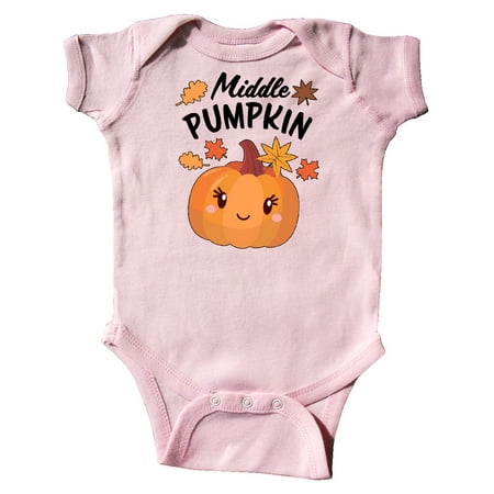Inktastic Middle Pumpkin with Fall Leaves Gift Baby Boy or Baby Girl Bodysuit