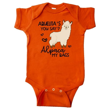 Inktastic Abuelita s You Say Alpaca My Bags Gift Baby Boy or Baby Girl Bodysuit
Inktastic Abuelita s You Say Alpaca My Bags Gift Baby Boy or Baby Girl Bodysuit