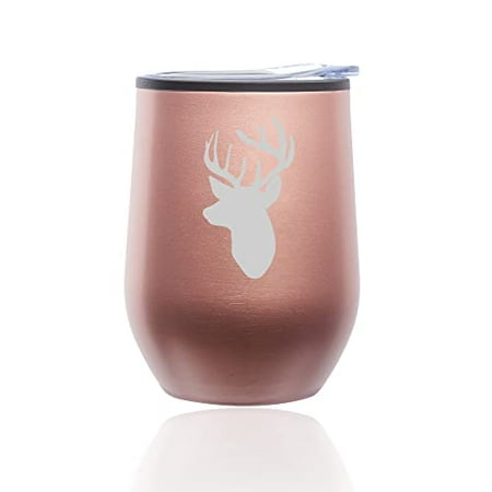 Stemless Wine Tumbler Coffee Travel Mug Glass with Lid Deer Head with Antlers (Rose Gold)
Stemless Wine Tumbler Coffee Travel Mug Glass with Lid Deer Head with Antlers (Rose Gold)