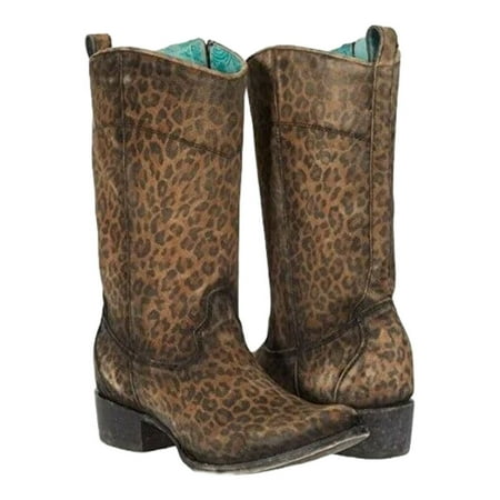 Corral Ladies Sand Cheetah Print With Zipper Round Toe Boots C3689