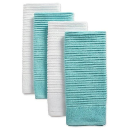 Assorted Aqua Ribbed Terry Dishtowel Set of 4