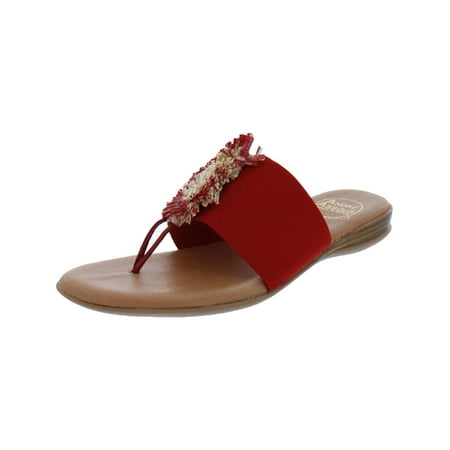 Andre Assous Womens Novah Leather Raffia Thong Sandals