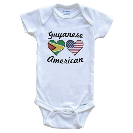 Guyanese American Flag Hearts Baby Bodysuit 0-3 Months White