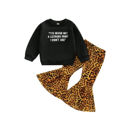 Genuiskids Toddler Baby Girls Bell Bottom Outfits Long Sleeve Sweatshirt Pullover Tops + Leopard Print Flare Pants Fall Spring Clothes Set 0-4T
Genuiskids Toddler Baby Girls Bell Bottom Outfits Long Sleeve Sweatshirt Pullover Tops + Leopard Print Flare Pants Fall Spring Clothes Set 0-4T
