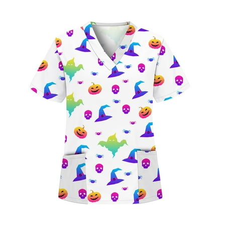CUE AIR Women Casual Tunic Shirts Halloween Cartoon Print Loose V Neck Scrub Tops Workwear Short Sleeve Pullover Top Shirts
CUE AIR Women Casual Tunic Shirts Halloween Cartoon Print Loose V Neck Scrub Tops Workwear Short Sleeve Pullover Top Shirts