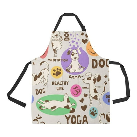ASHLEIGH Kitchen Aprons Funny Dog Doing Yoga Adjustable Bib Apron with Pockets for Women Men